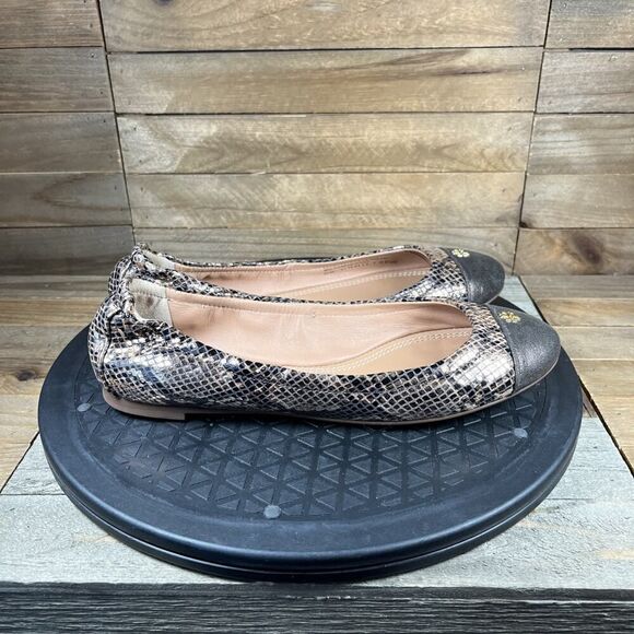 Tory Burch Shoes - Tory Burch Womens Size 6.5 Python Snake Print Metallic Gold York Cap Toe Flats